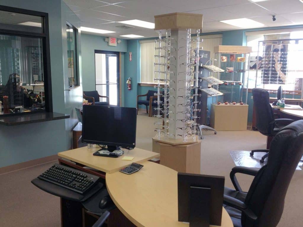 Photograph of an optometry office renovation completed by Integrity Development & Construction in Amherst, MA.