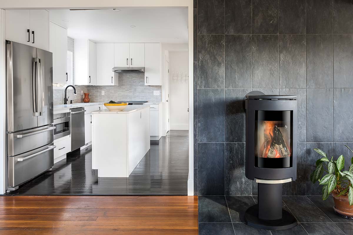 Interior photograph of a kitchen and bathroom renovation completed by Integrity Development & Construction in Amherst, MA.