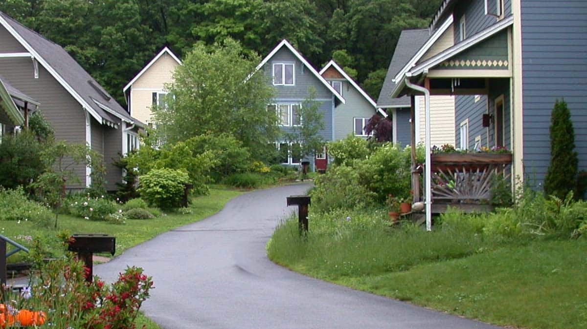 Homes at the Pioneer Valley Cohousing Community in Amherst, MA, built by Integrity in 1994