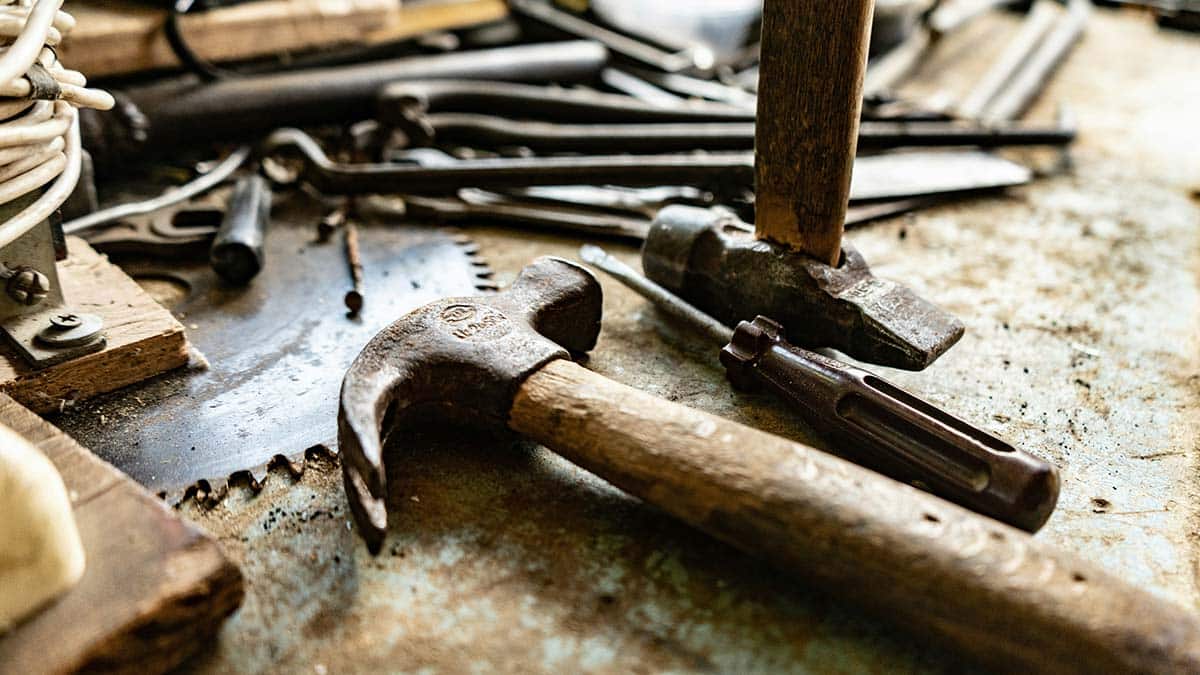 Close-up of woodworking tools, representing Integrity Development's founding in 1991